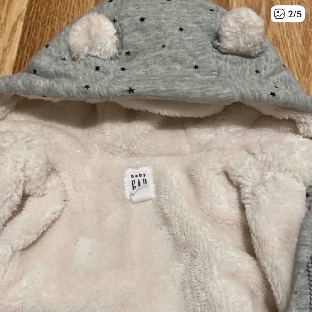 GAP Baby Cozy Gray and Dark Blue Stars Winter Zipper Bodysuit with Ears